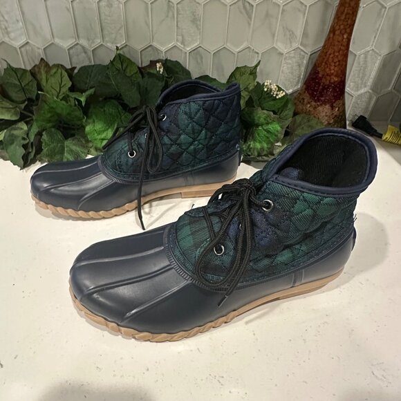 St. Johns Bay Denton Duck Boots 10M Quilted Plaid Upper & Rubber Sole Waterproof - Picture 2 of 7
